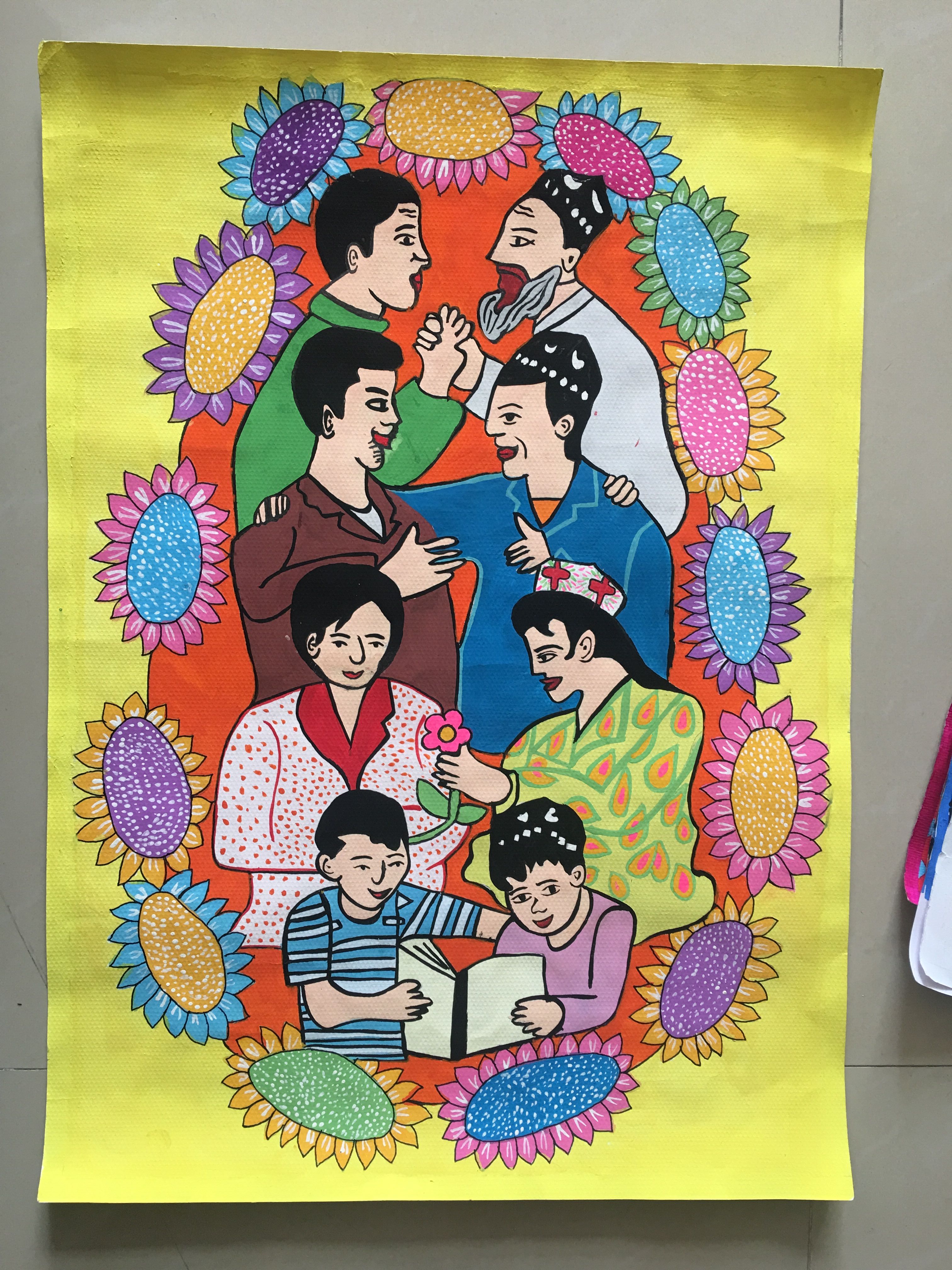 "回汉民族一家亲 同心共筑中国梦"学生绘画作品图片
