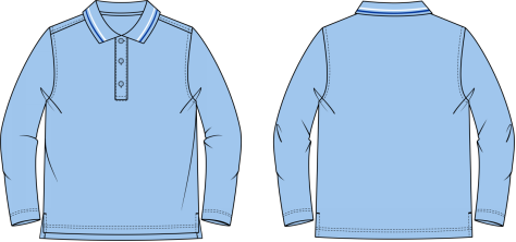 K23T04800000浅蓝珠地网眼蓝白双条装饰领长袖T恤