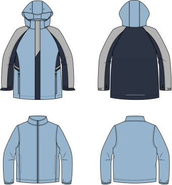 H24X01100000灰蓝藏青小蜂巢春亚纺插肩袖撞色拼块灰蓝摇粒绒内胆中长款脱卸式外套