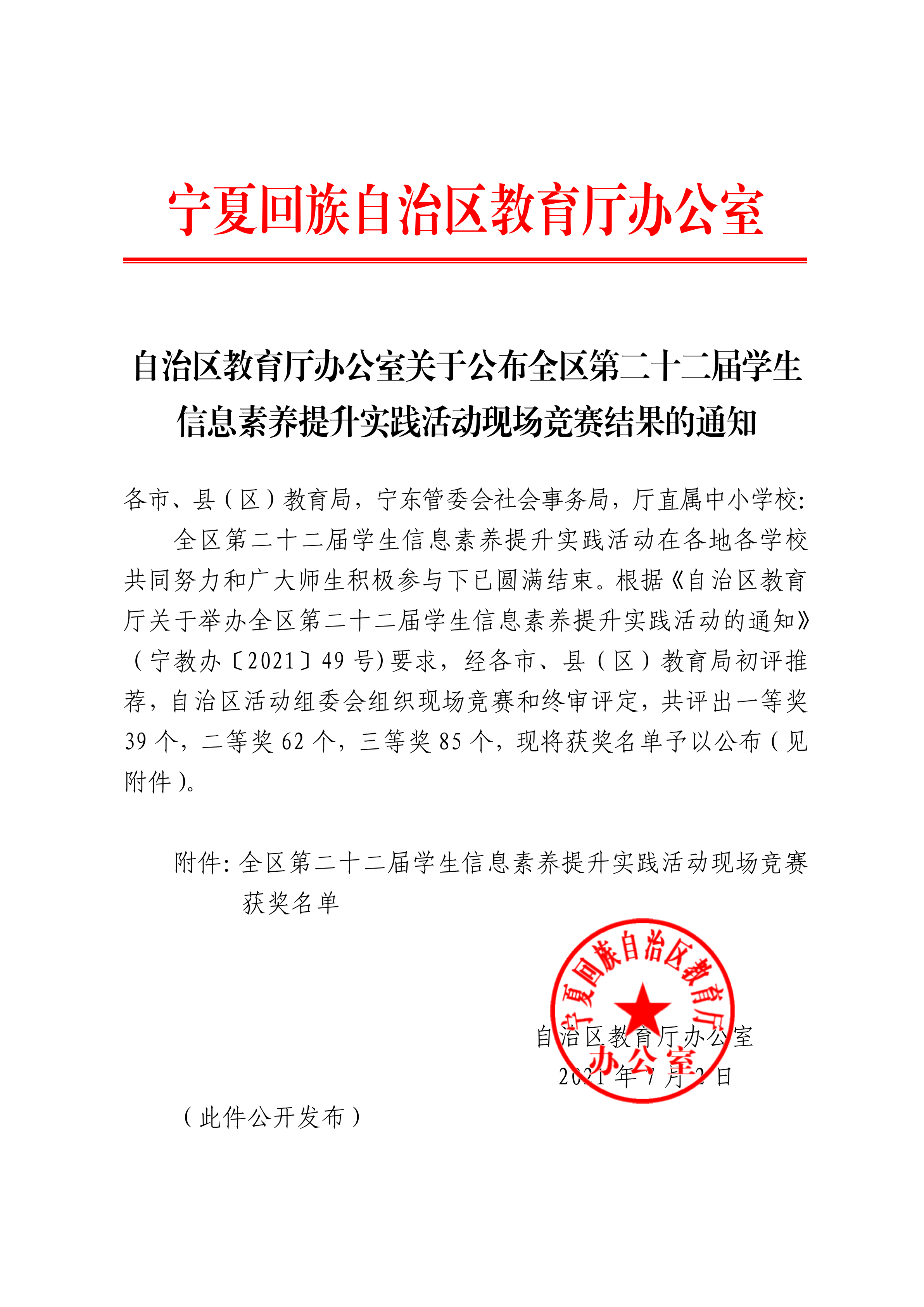 自治区教育厅办公室关于公布全区第二十二届学生信息素养提升实践活动现场竞赛结果的通知_00.png